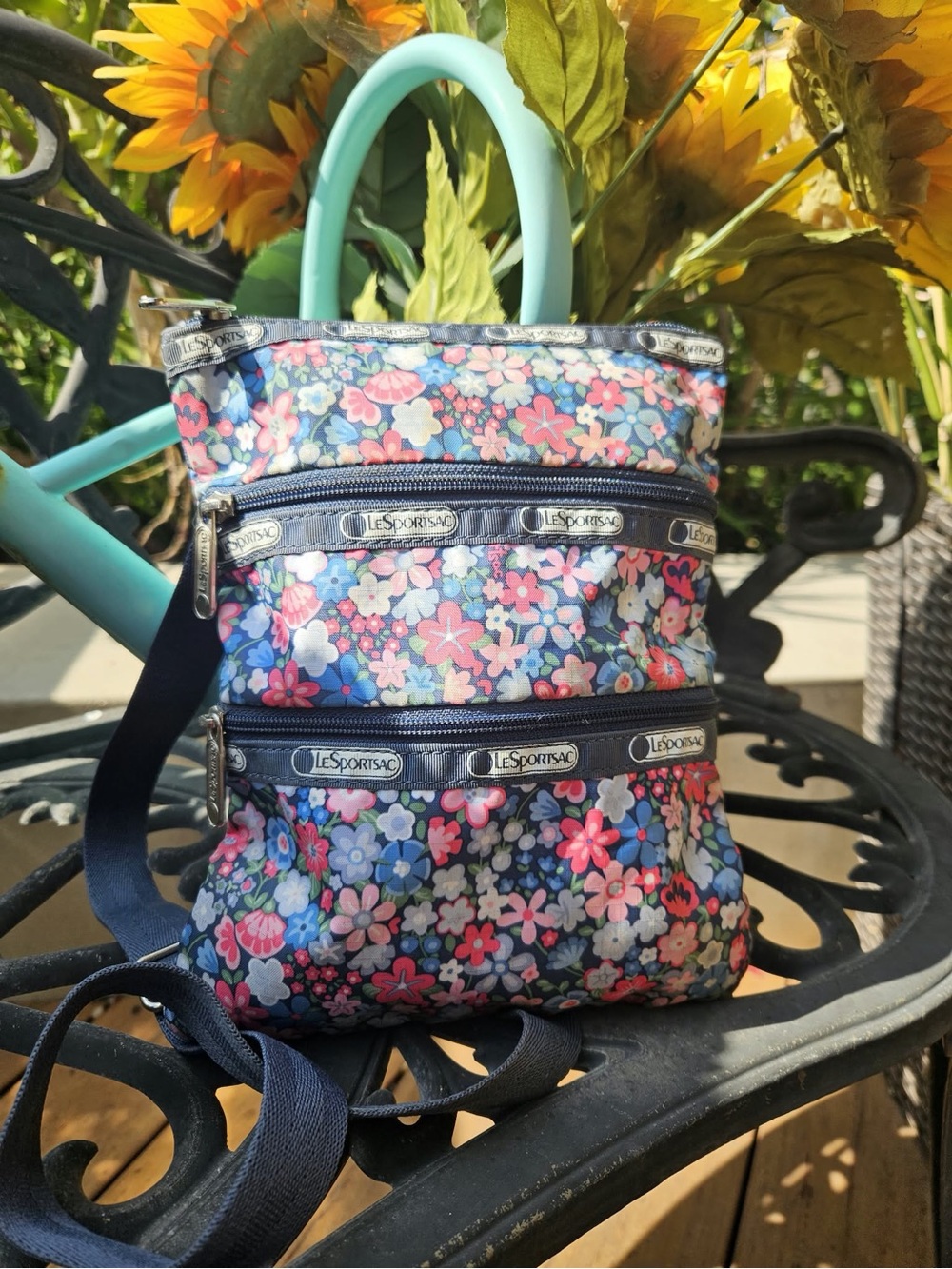 LeSportsac Navy Floral Crossbody with Pink & Light Blue Accents